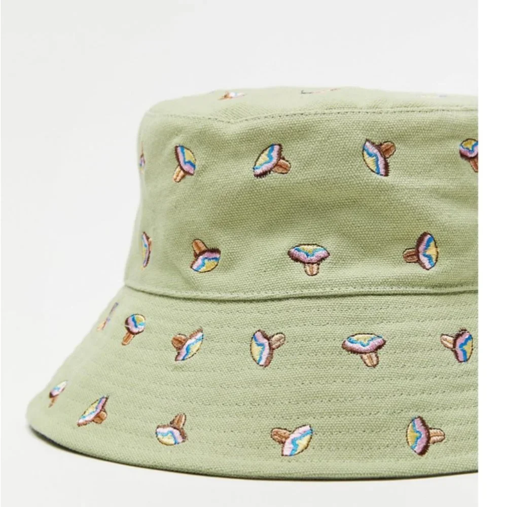 ⭐️ Embroidered Plant Mushroom Boho Peasant Hipster Hippie Art Street Bucket Hat